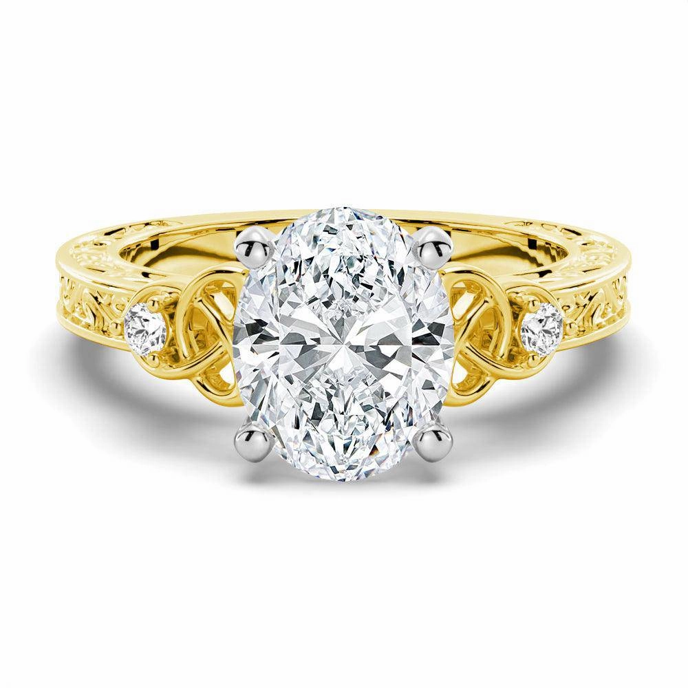 Vintage Celtic Knots Design Oval Moissanite Engagement Ring Graceful Finish Flirty Accent