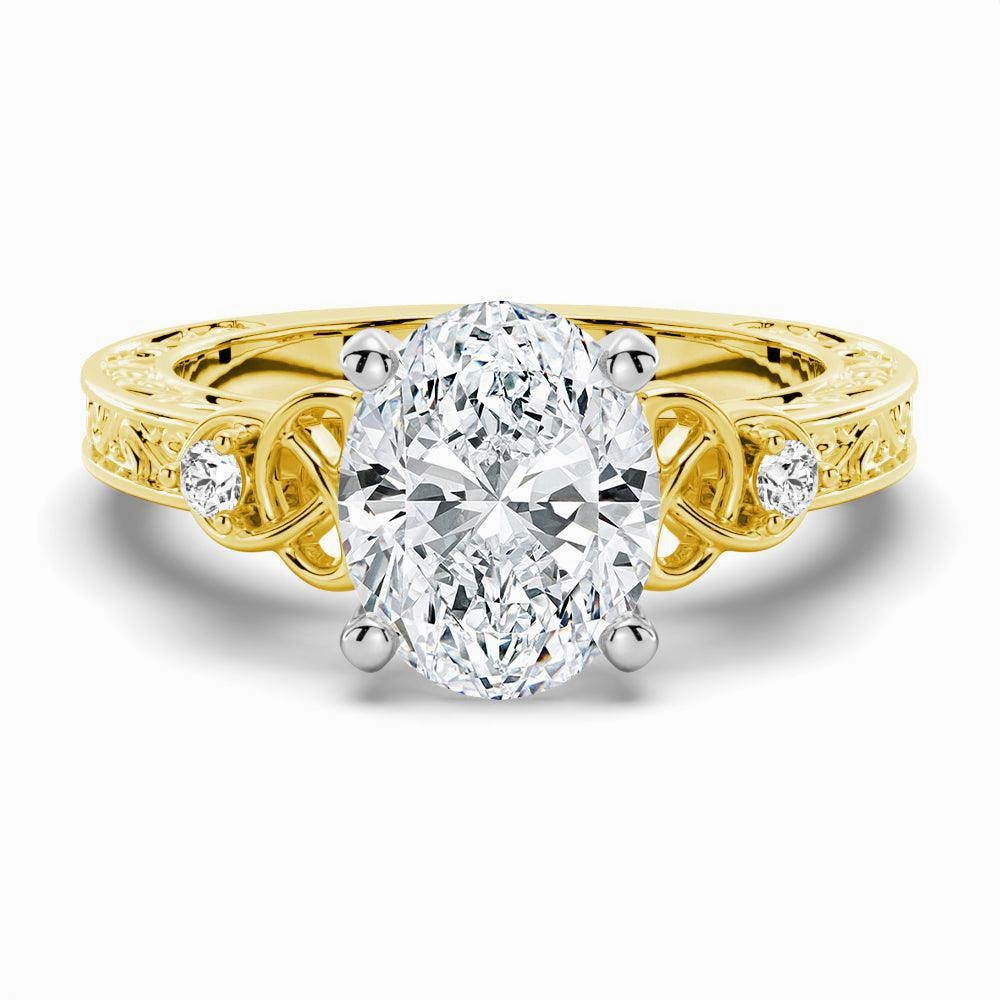 Vintage Celtic Knots Design Oval Moissanite Engagement Ring Luxury piece Radiant Accent