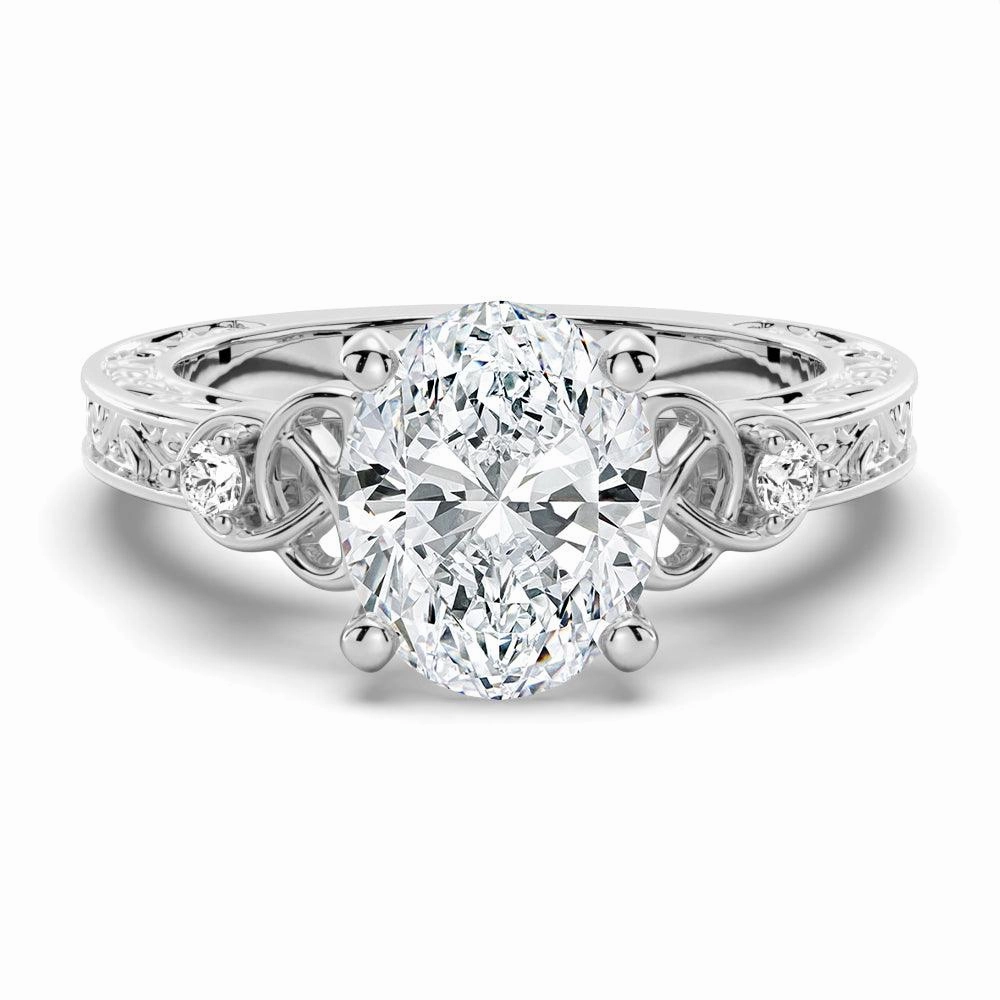 Minimal Aesthetic Formal Layer Vintage Celtic Knots Design Oval Moissanite Engagement Ring