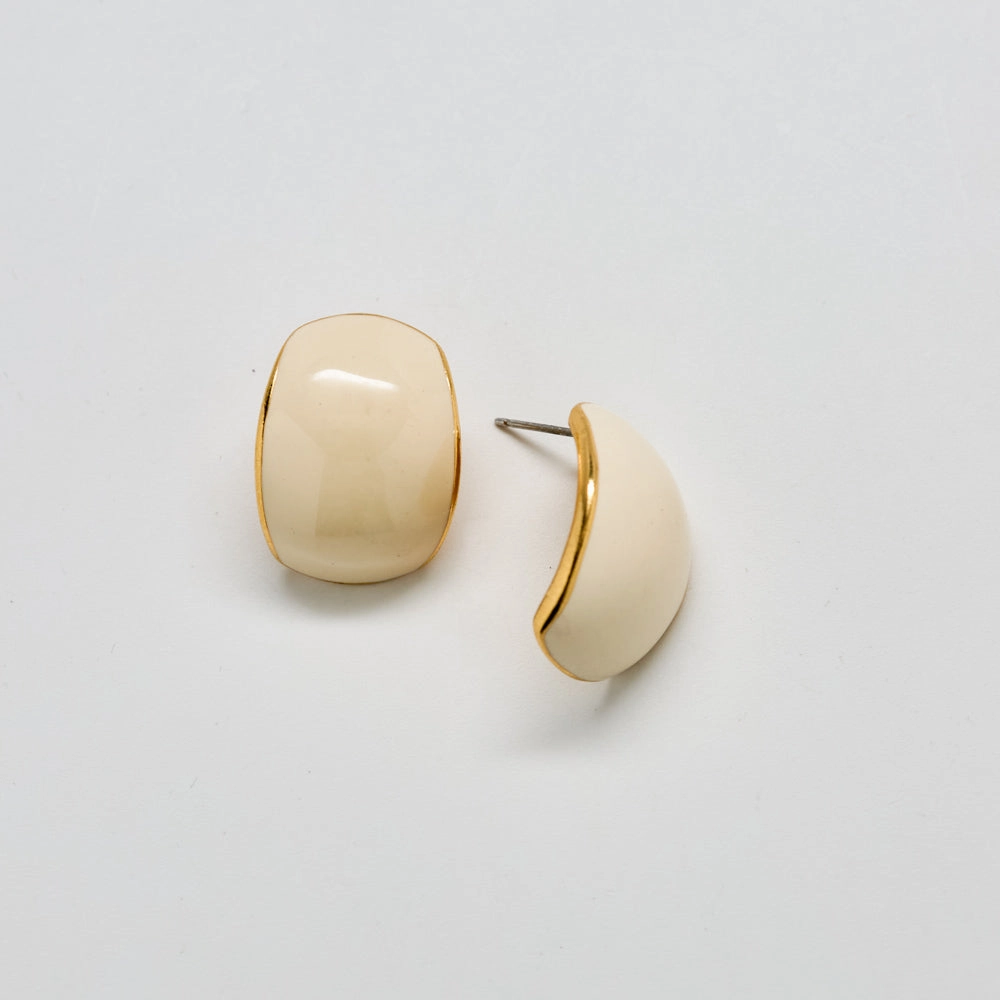 Weekend Sparkle Vintage Cream Enamel Domed Stud Earrings