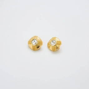 Vintage CZ Etched Rope Stud Earrings Modern Accent