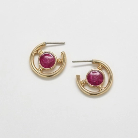 Opulent Gem Vintage Fuchsia and Gold Hoop Earrings