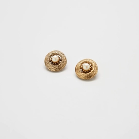 Vintage Gold and Pearl Textured Clip-on Earrings Editorial Look