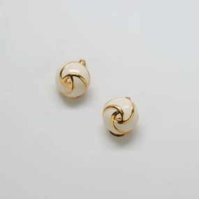 Vintage Gold and White Swirl Stud Earrings Evening Look