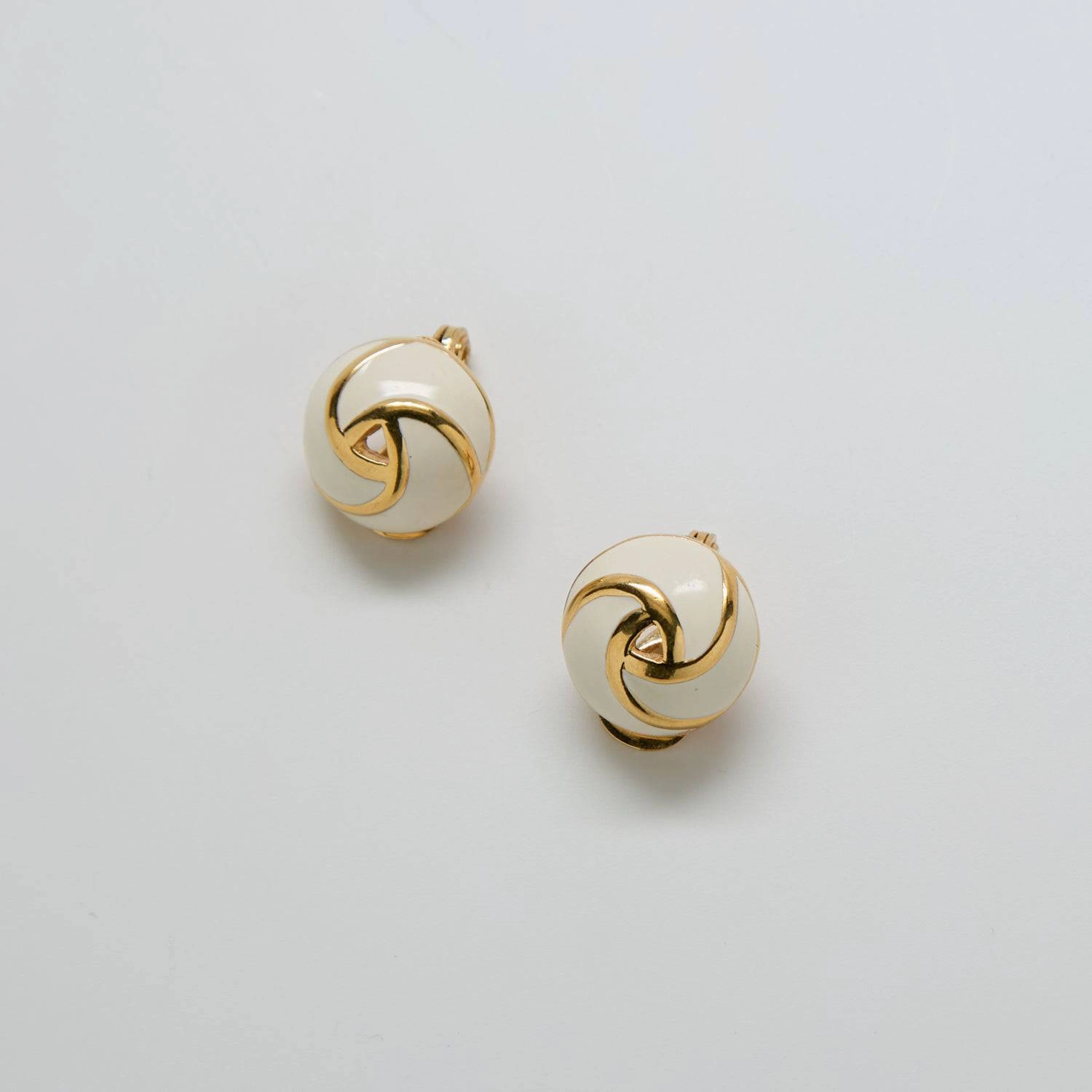 Vintage Gold and White Swirl Stud Earrings Evening Look