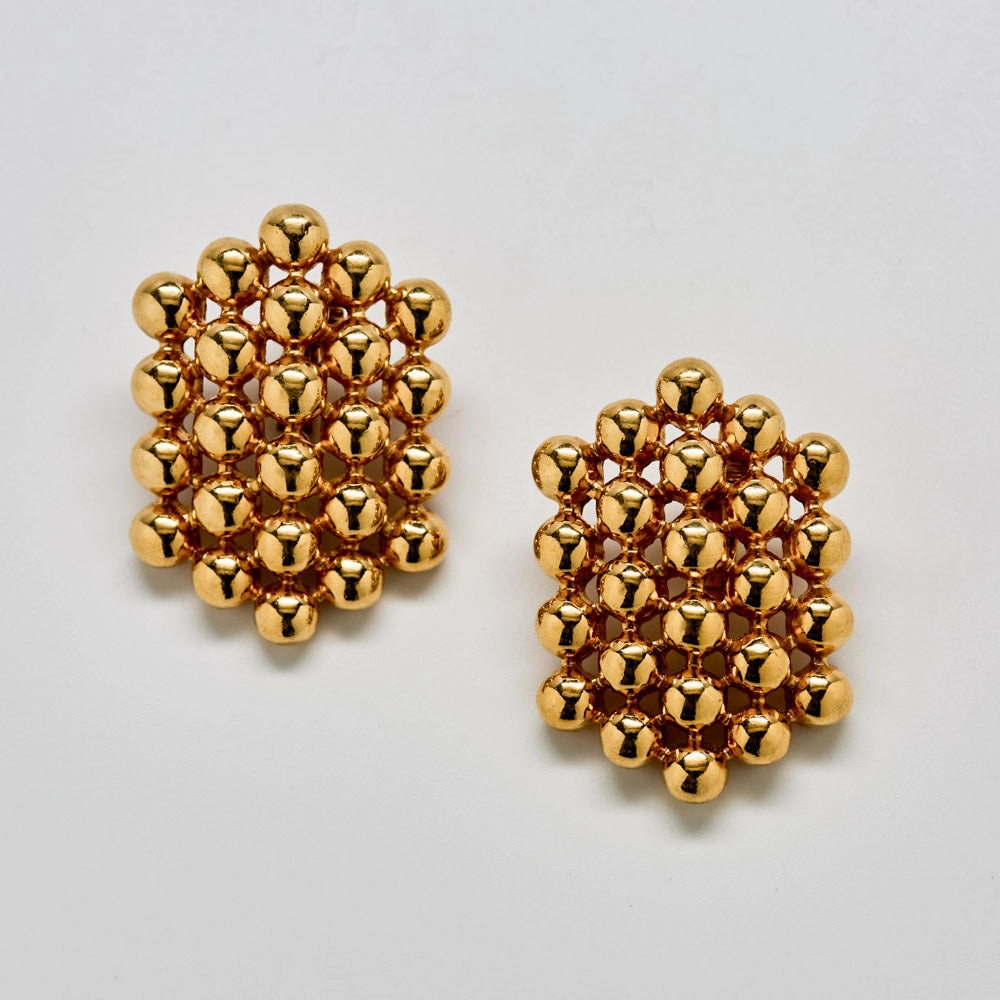 Graceful Fit Vintage Gold Beaded Clip-On Earrings