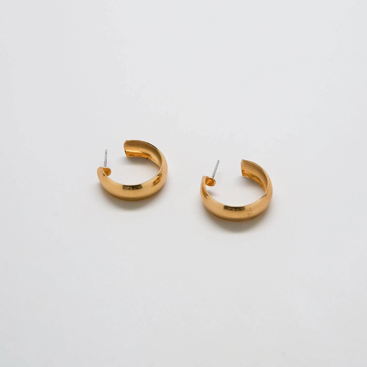 Vintage Gold Domed Hoop Earrings Polished Charm Delicate Beauty