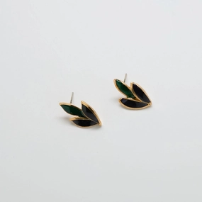 Vintage Gold, Green and Black Leaf Earrings Handmade Jewelry Pieces