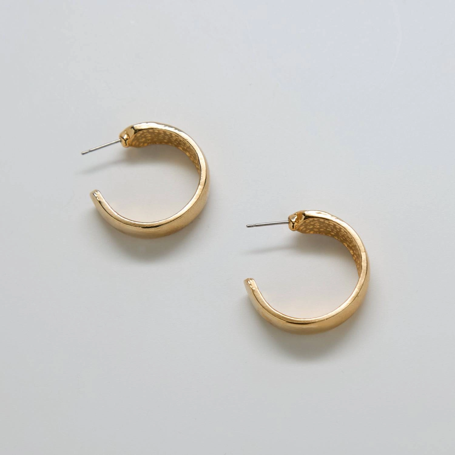 Vintage Gold Medium Hoop Earrings Glowing Accent