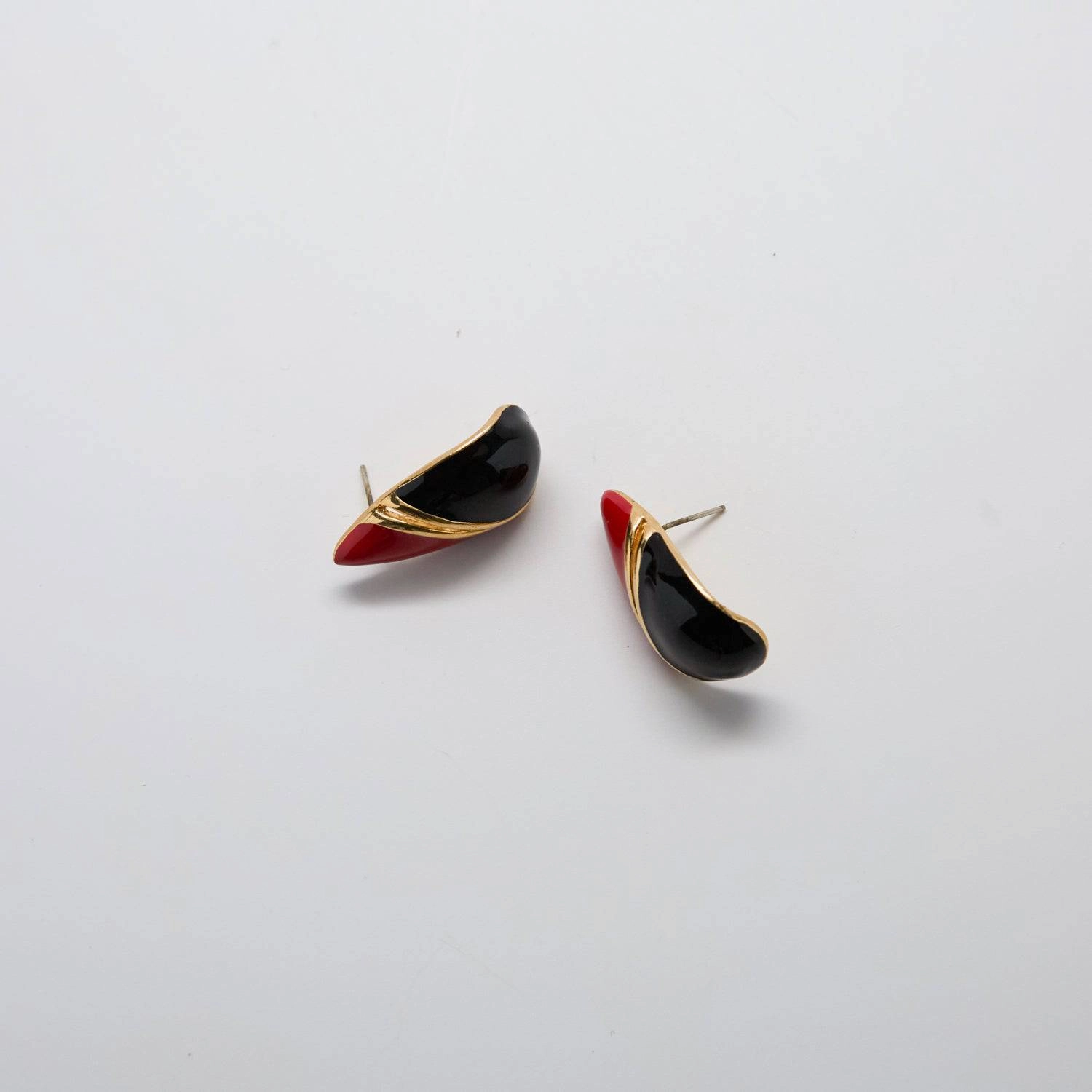 Vintage Gold Red and Black Teardrop Earrings Minimal Style