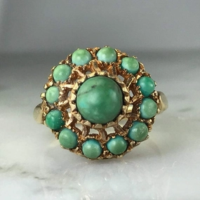 Elegant Charm Elegant Statement Vintage Green Turquoise Cluster Ring. Unique Engagement Ring. Estate Jewelry. December Birthstone.