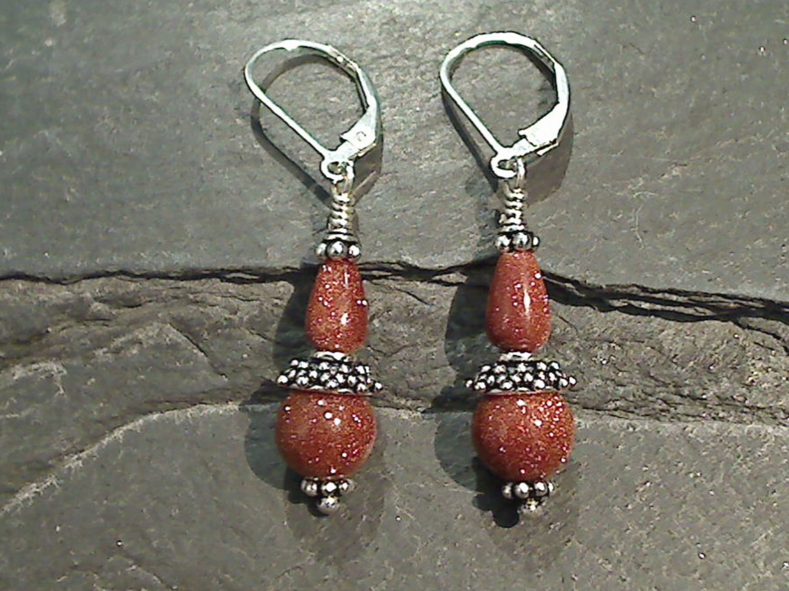 Decorative Creation Orange Goldstone, Sterling Silver Earrings