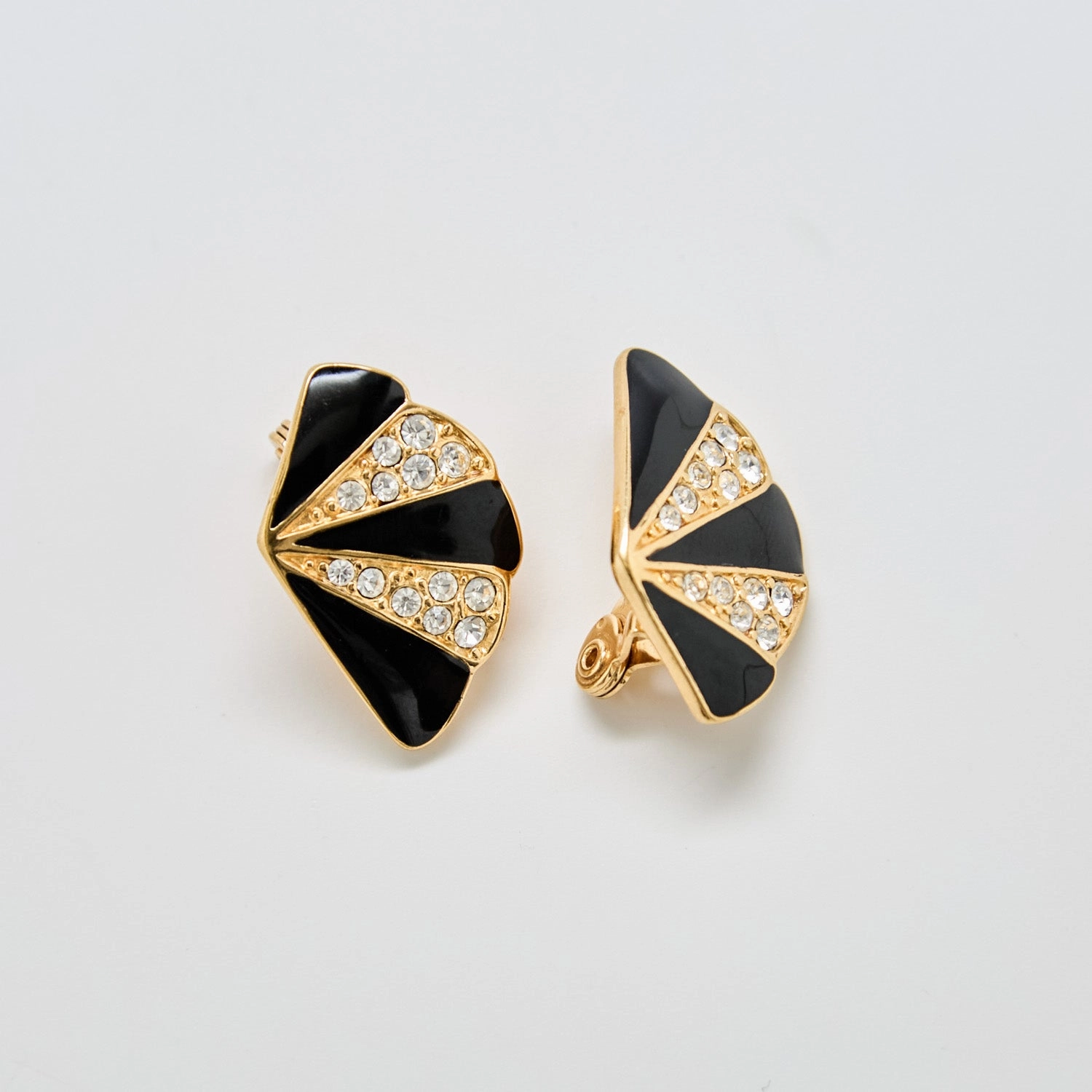 Weekend Piece Vibrant Feel Vintage Monet Black CZ Fan Earrings