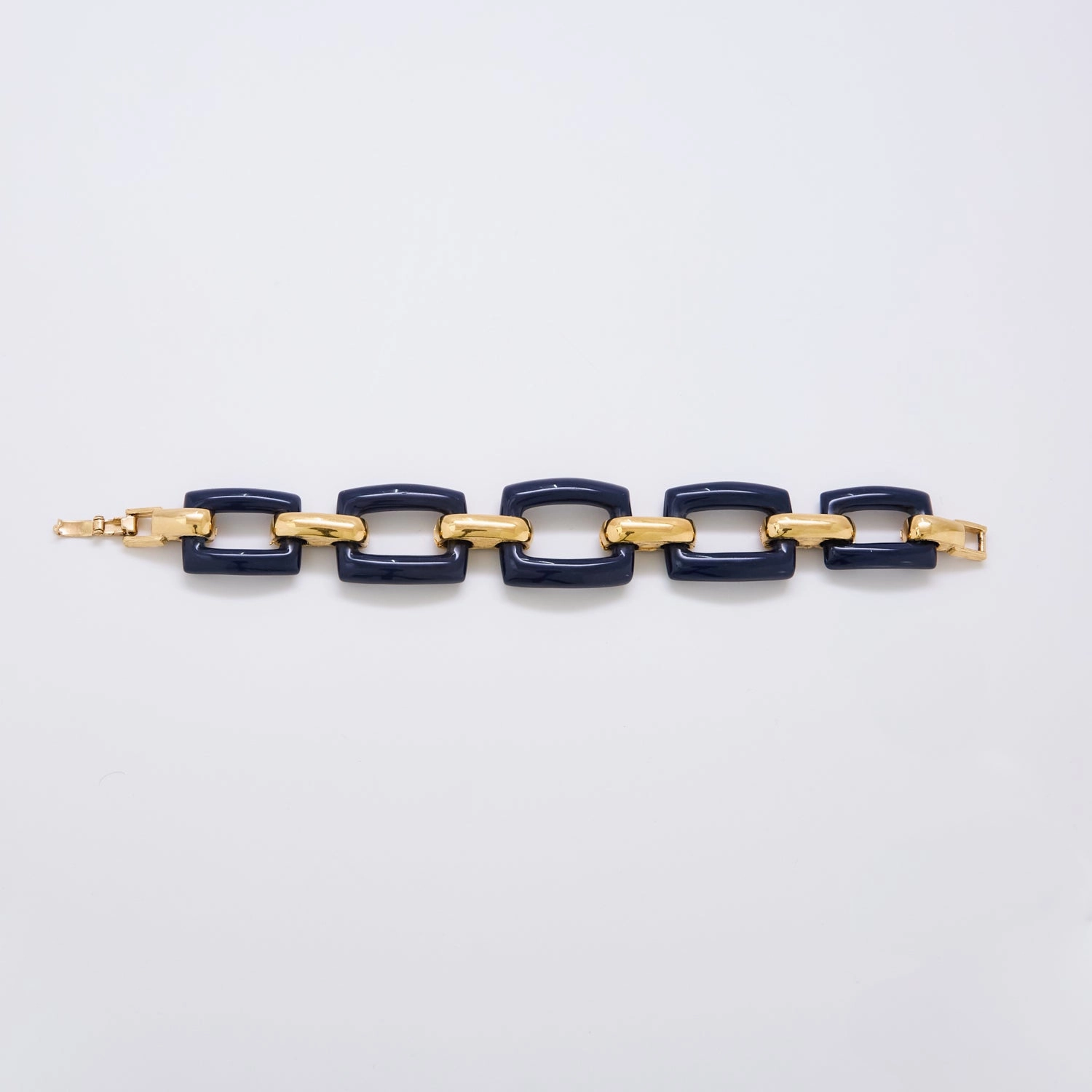 Vintage Monet Chunky Blue and Gold Bracelet Fine Accent