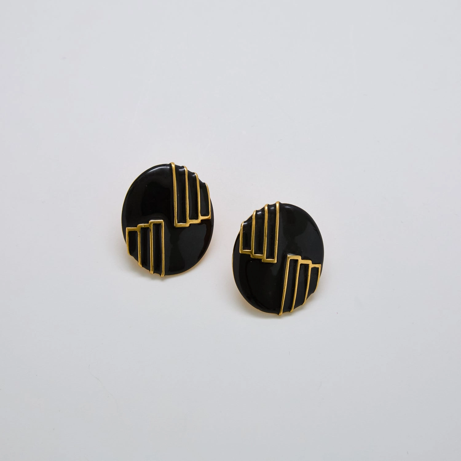Luxe Shine Vintage Napier Black Art Deco Oval Earrings