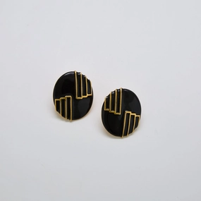 Luxe Shine Vintage Napier Black Art Deco Oval Earrings