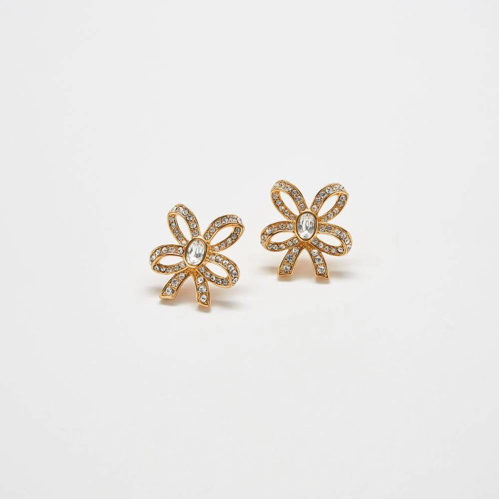 Modern Pair Elegant Features Vintage Pav?? Gold Bow Earrings