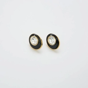 Vintage Pave Black and Gold Trifari Oval Earrings Custom Shine Design Creative Design