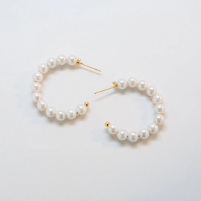 Vintage Pearl Half-Hoop Earrings Camera Glow