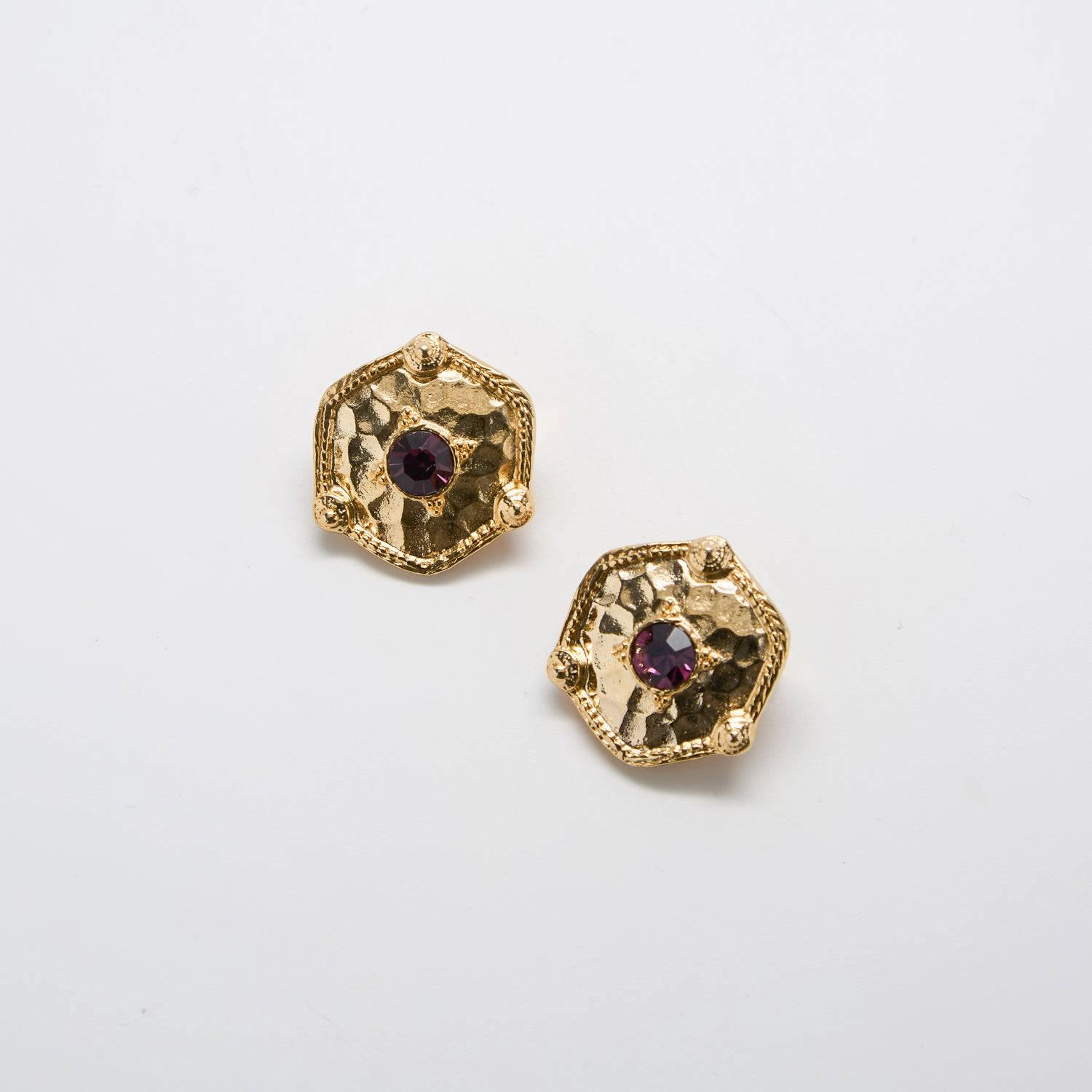 Sophisticated Glam Vintage Purple Rhinestone Shield Earrings