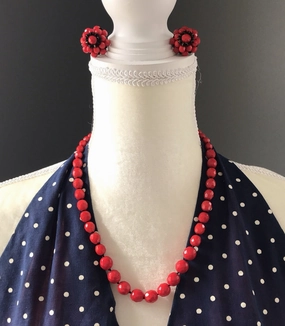 Luxury Style Soft Reflection Vintage Red Glass Beaded Necklace and Earring Set by Hattie Carnegie.