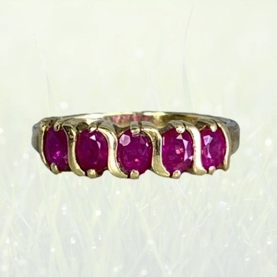 classic accessory Vintage Red Spinel Wedding Band or Stacking Ring in 10K Yellow Gold. August Birthstone. 65th Anniversary.