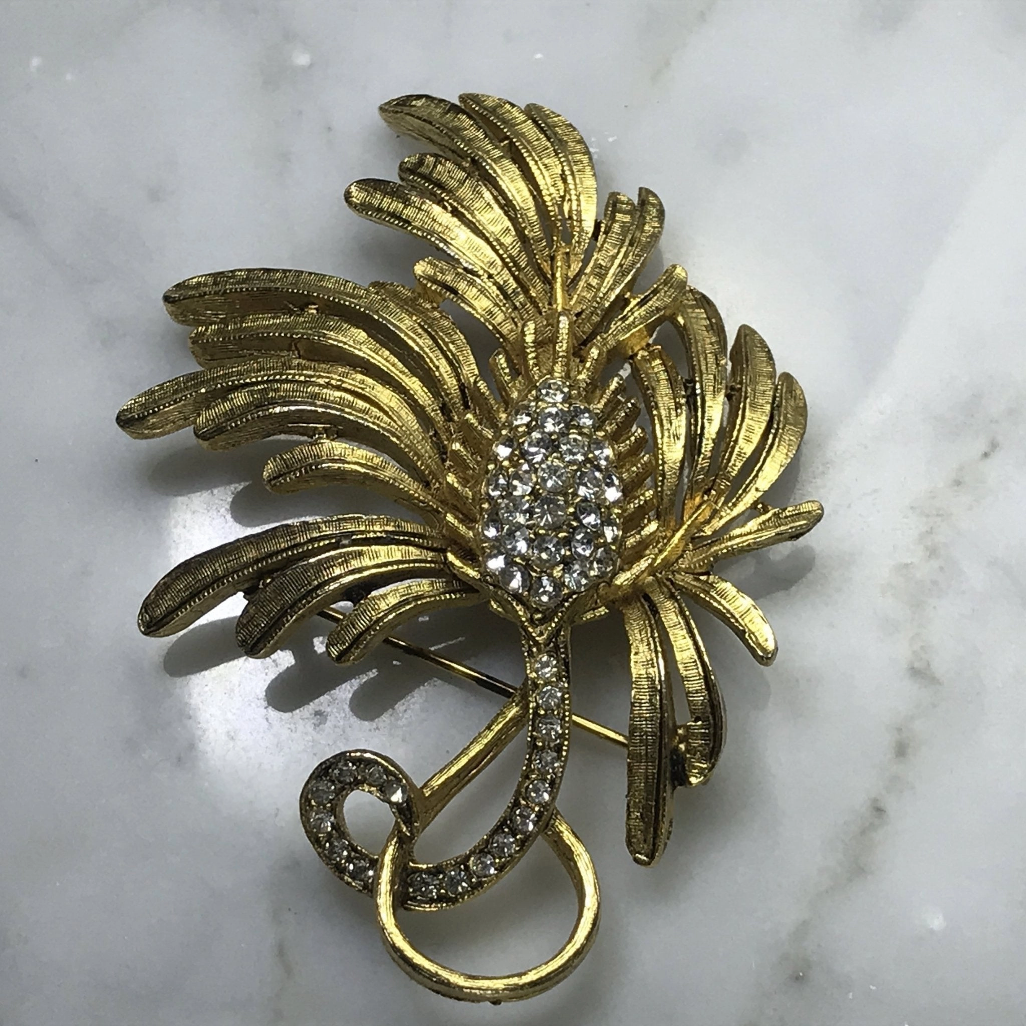 Vintage Rhinestone Leaf Shape Brooch. Possible Necklace or Bracelet? Luxe style Lightweight Accent