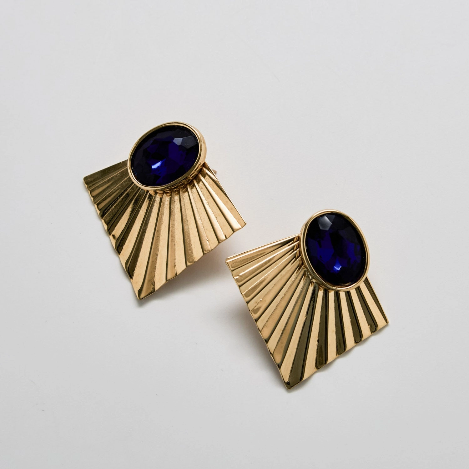 Luxe Design Evening Glamour Vintage Sapphire Fan Earrings