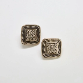 Vintage Silver Patterned Square Earrings Distinctive Layer