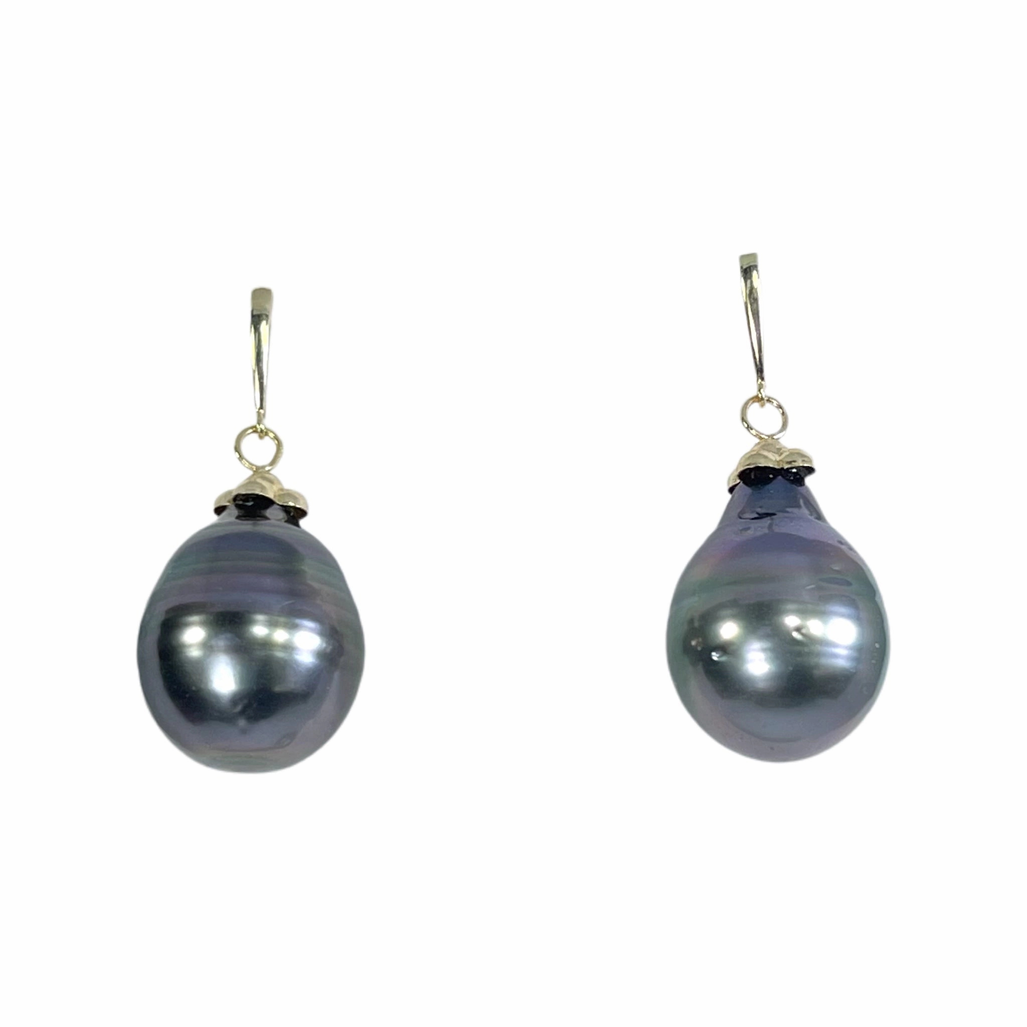 Vintage Tahitian Black Pearl Drop Earrings in 14K Yellow Gold Setting. October Birthstone. Artful Sparkle