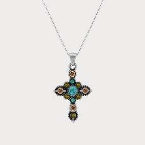 Vintage Turquoise Cross Necklace Shine Effect