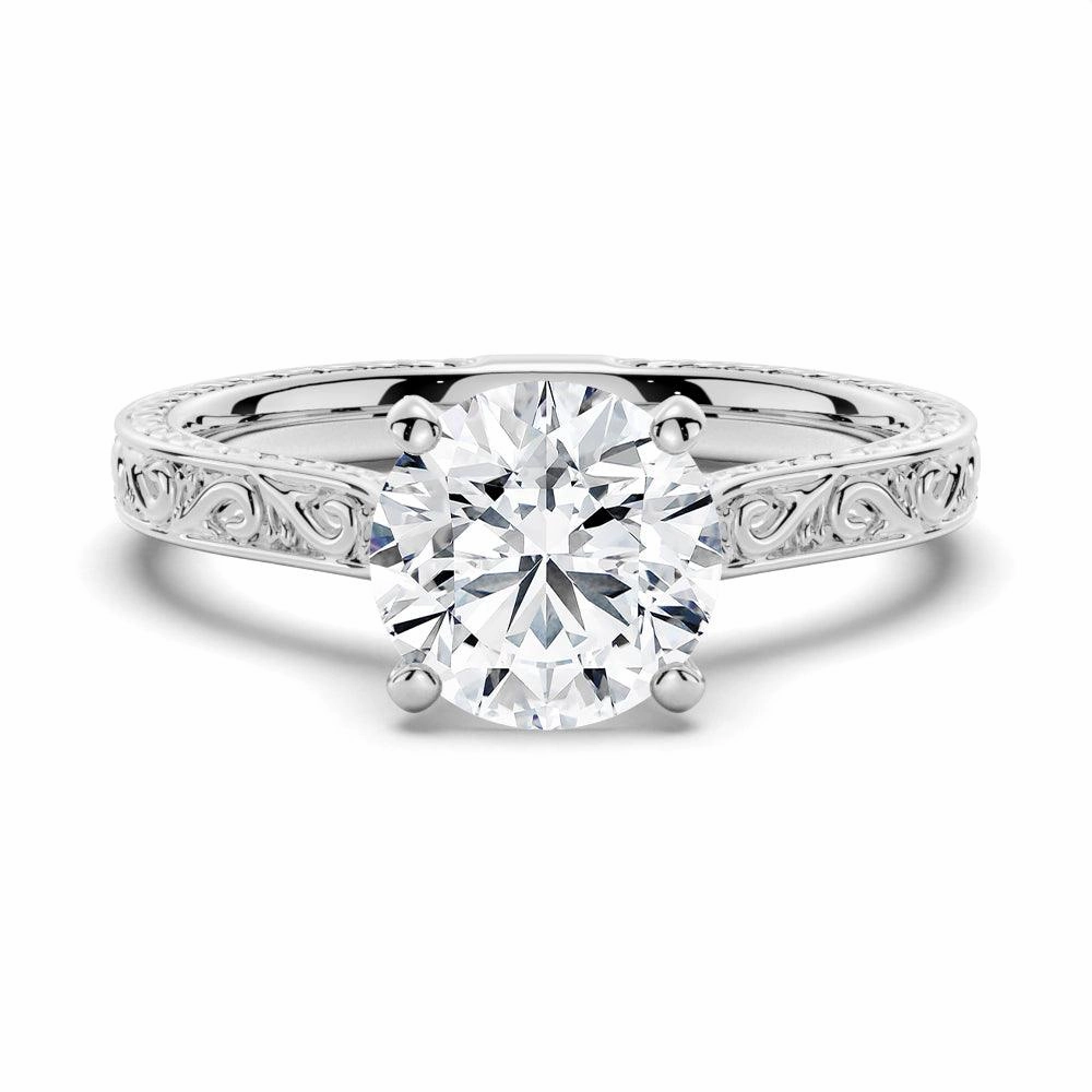 Charming Features Romantic Vibe Vintage Two Tone Round Moissanite Engagement Ring With Milgrain Edges