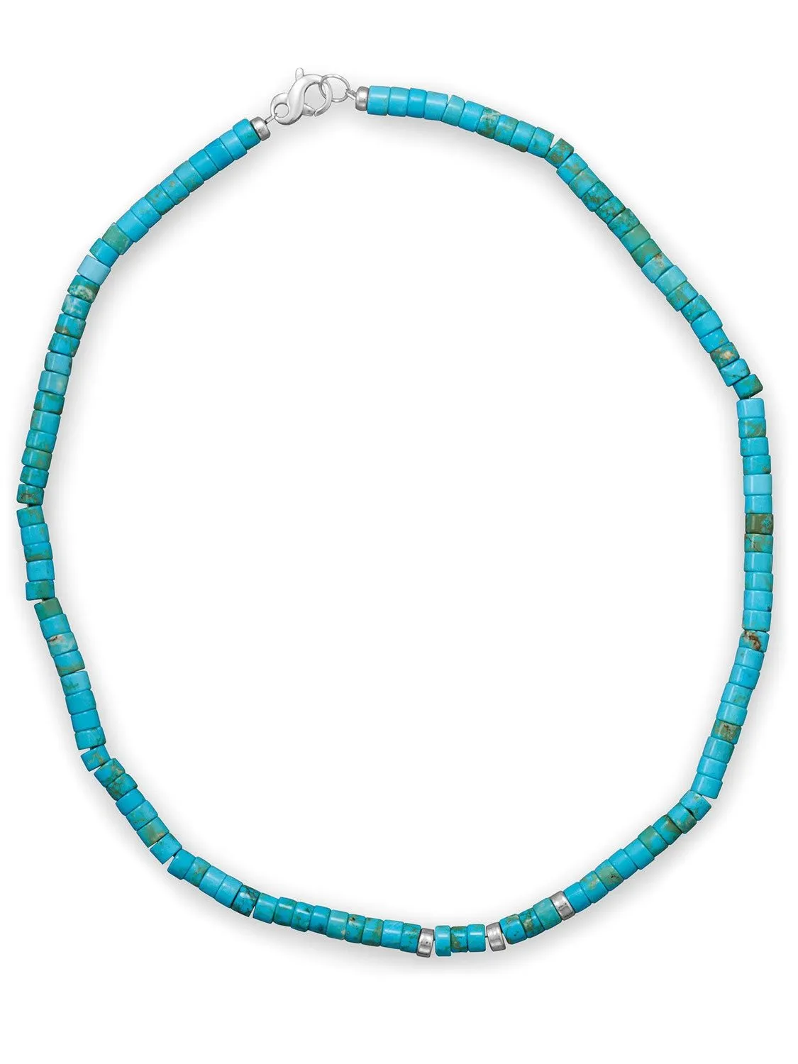 Teens Mens Reconstituted Turquoise Necklace Heshi Bead Sterling Silver 21-inch Length Pure Highlight Refined Piece