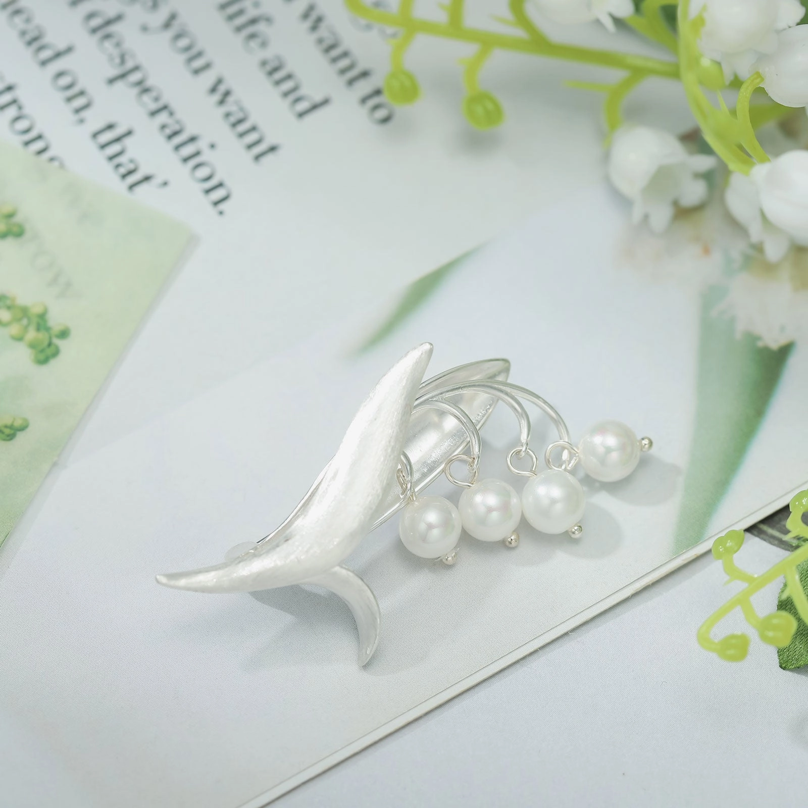 Silver Lily Of The Valley Pearl Brooch Trendy Design Trend Focus