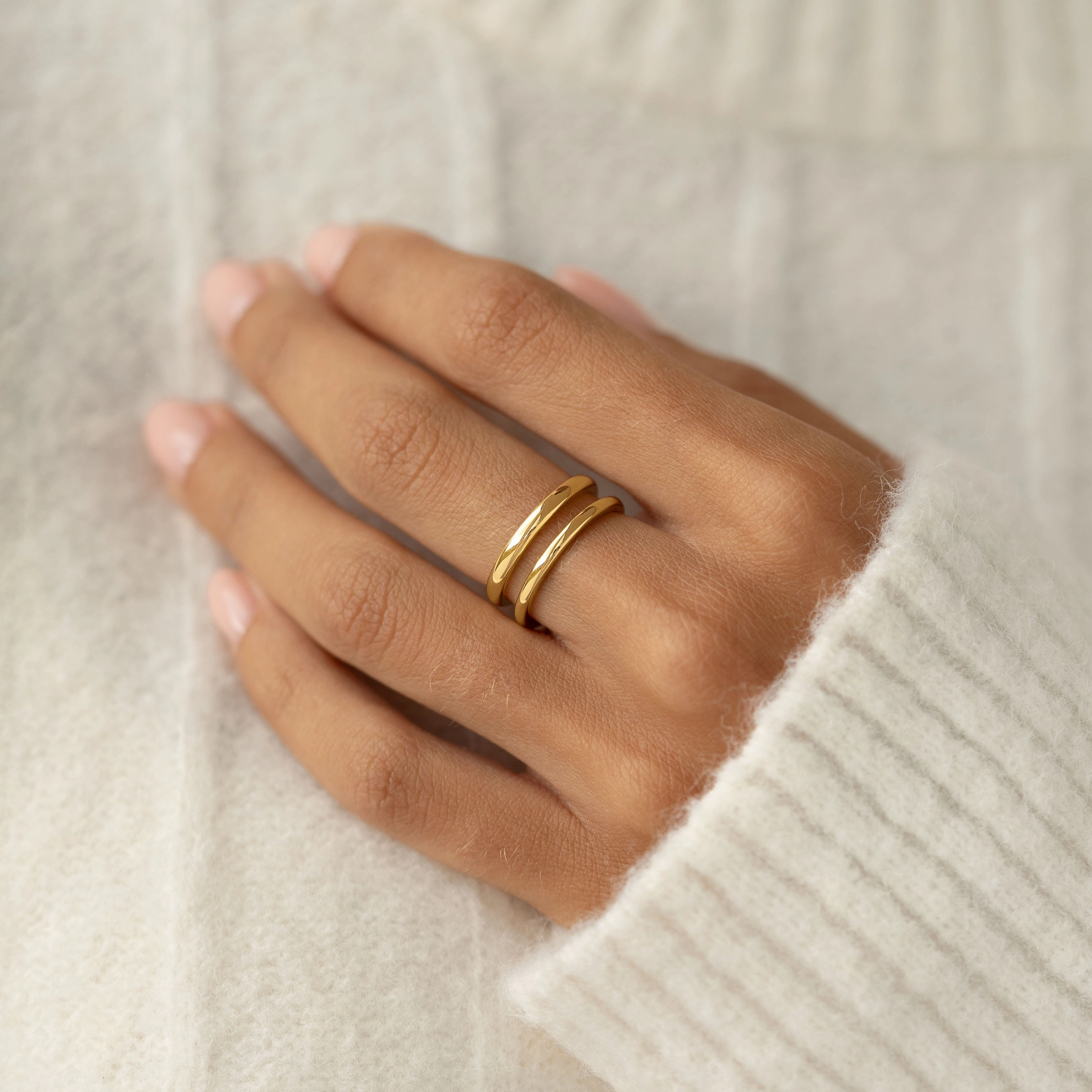 Gold Double Band Ring - Kaija Ethereal Mood Brilliant Finish