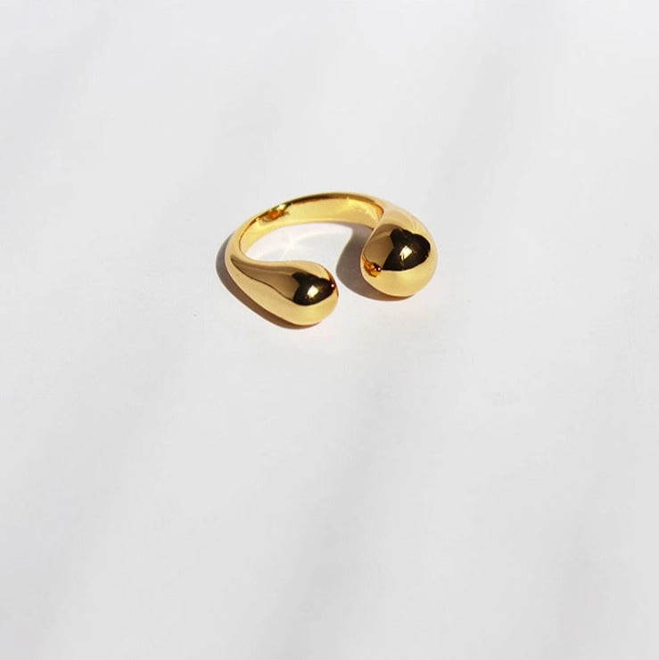 Waterdrop Chunky Open Ring 18K Gold and Silver Minimalist Ring Band | Adjustable Unique Glow