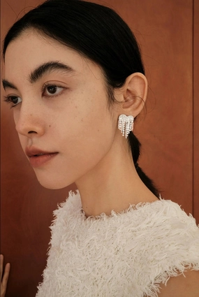 Flawless Glow Refined Pieces Waterfall Tassel CZ Dangle Earrings Silver