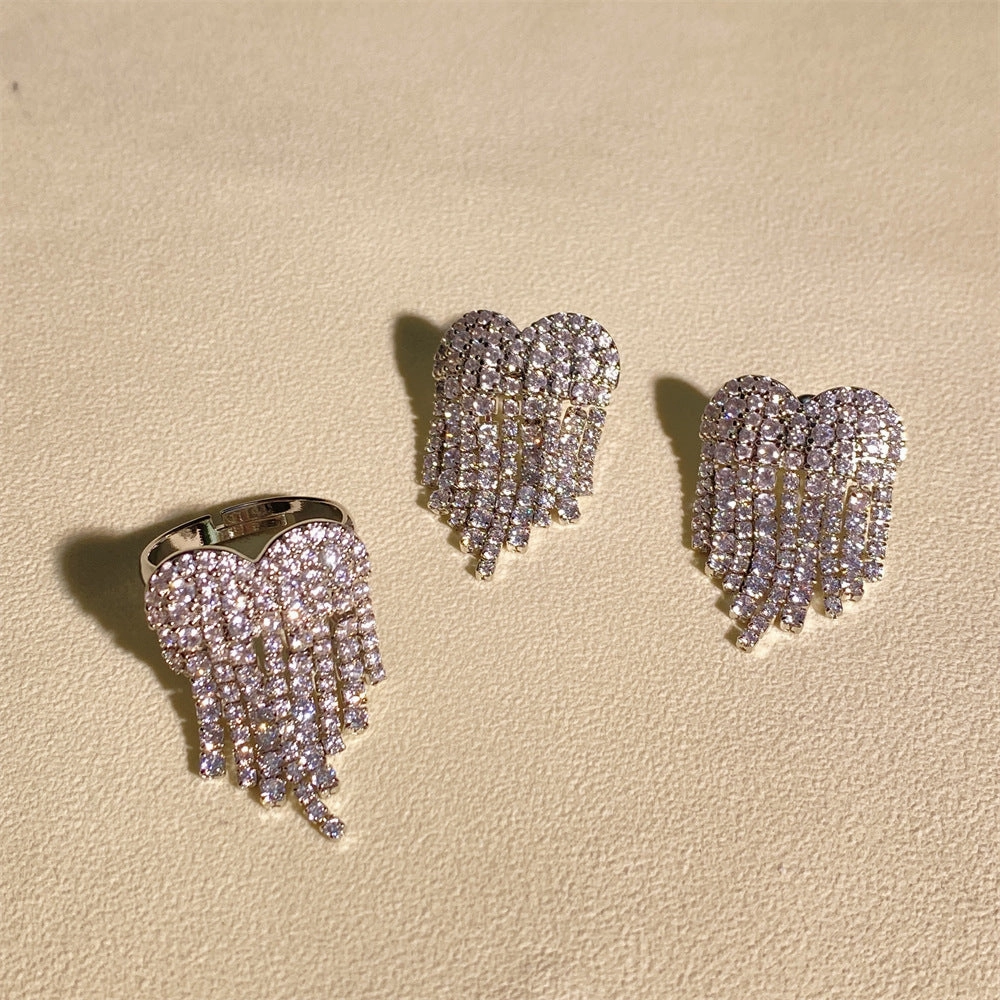 Waterfall Tassel CZ Ring Open Silver Creative Craft Daytime Look