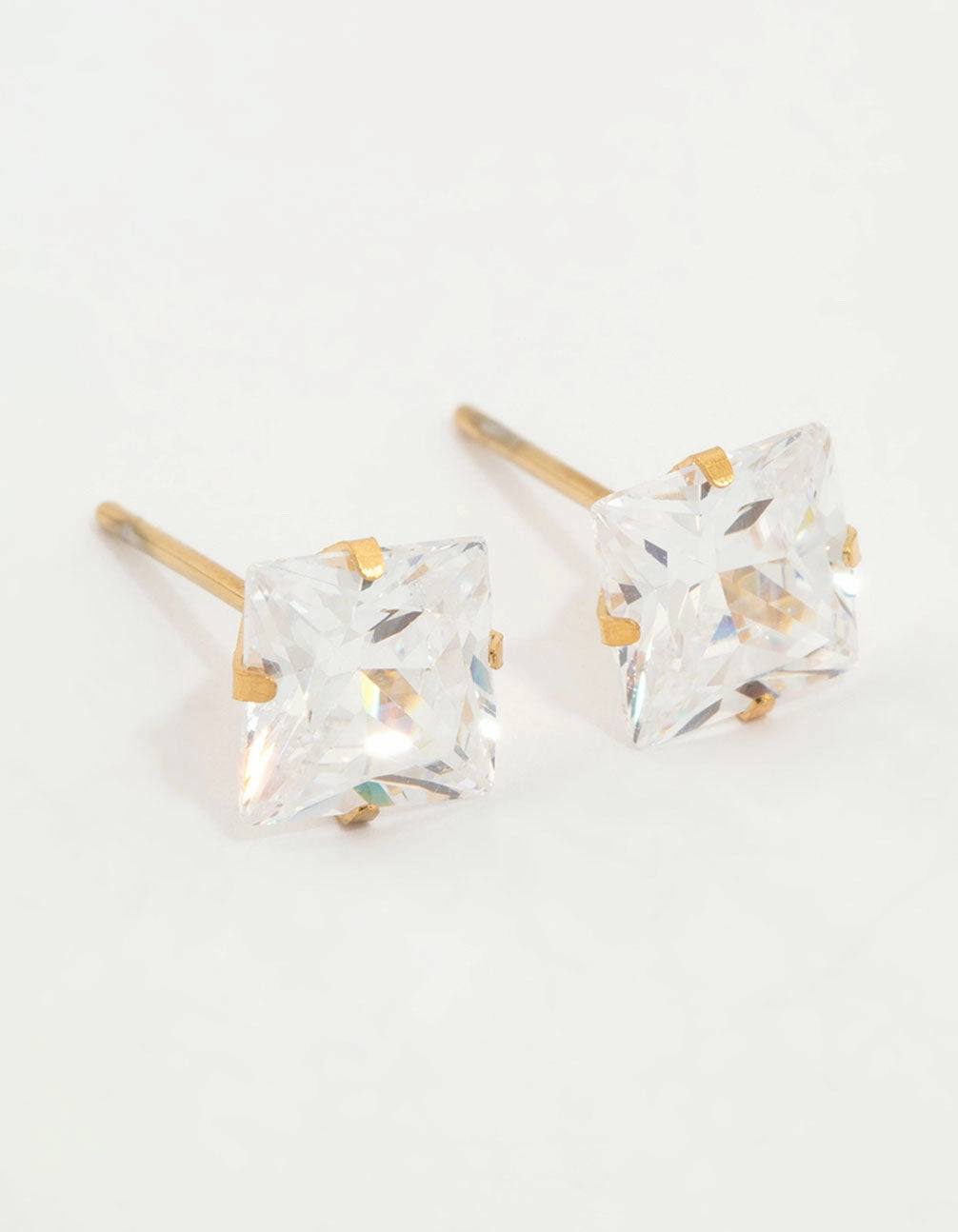 Waterproof Gold Plated Stainless Steel Princess Cut Cubic Zirconia Stud Earrings Subtle Feature Occasion Accent