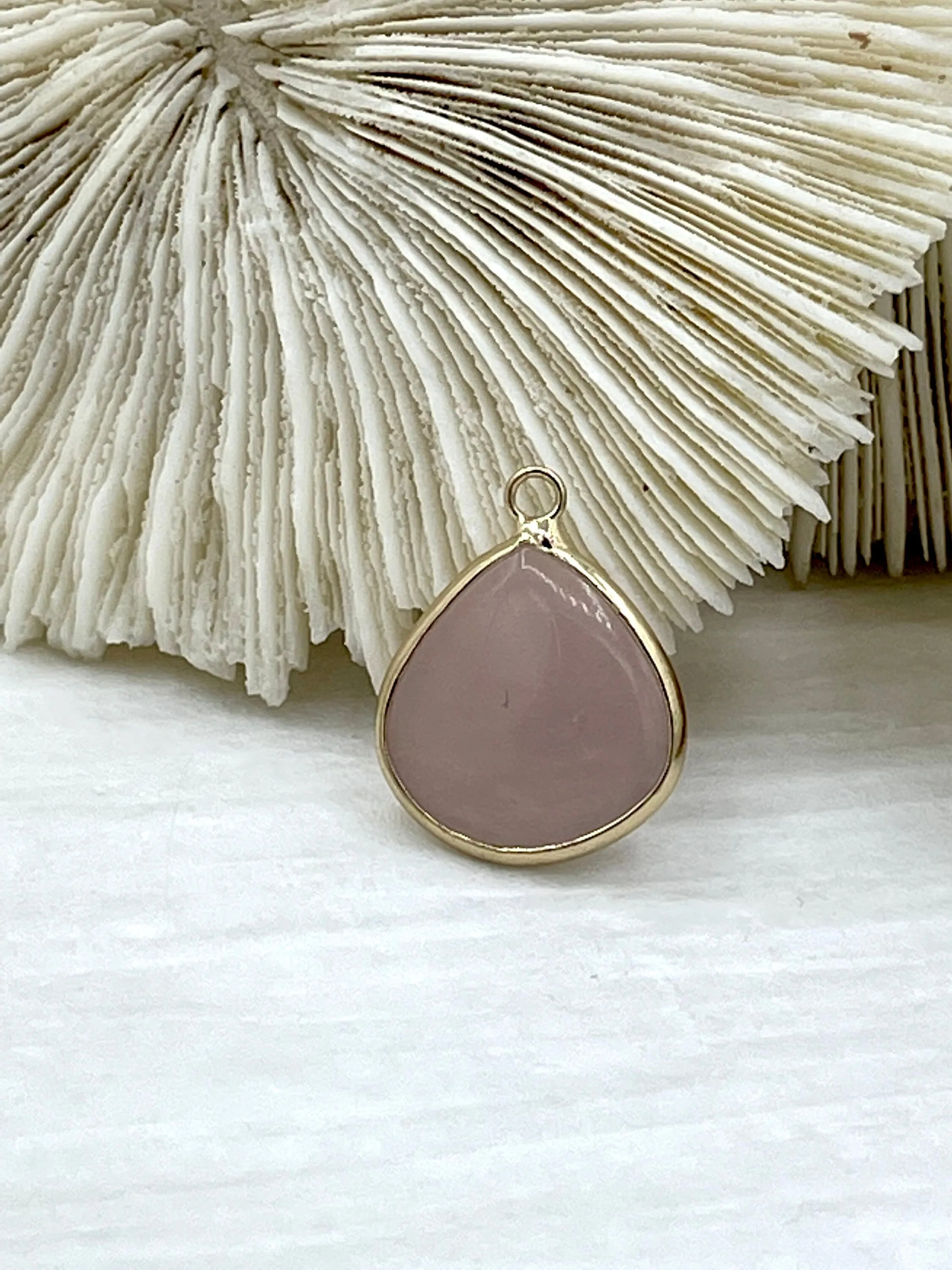 Lively Look Gold Over Brass Soldered Natural Pink or Purple Quartz Drop Pendant with, 5 Styles Semi-Precious Gemstones Sold by the Piece.  Fast Ship
