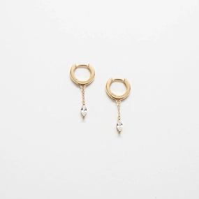 White CZ Short Chain Huggie Earrings Delicate Glam