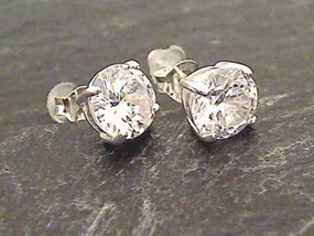 White CZ, Sterling Silver 7x7mm Stud Earrings Stylish Trinket Small Embellishment