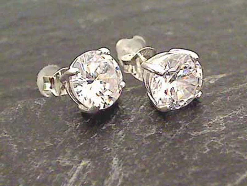White CZ, Sterling Silver 7x7mm Stud Earrings Stylish Trinket Small Embellishment