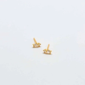 White Geo Baguette Gold Studs Creative Match Modern Glow