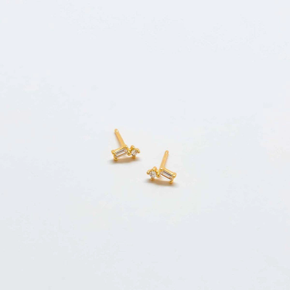 White Geo Baguette Gold Studs Radiant Gem Elegant Line