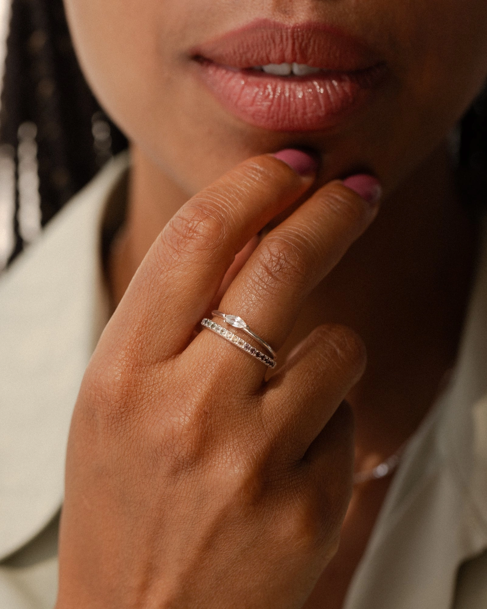 White Sapphire Leaflet Ring Luxury Finish