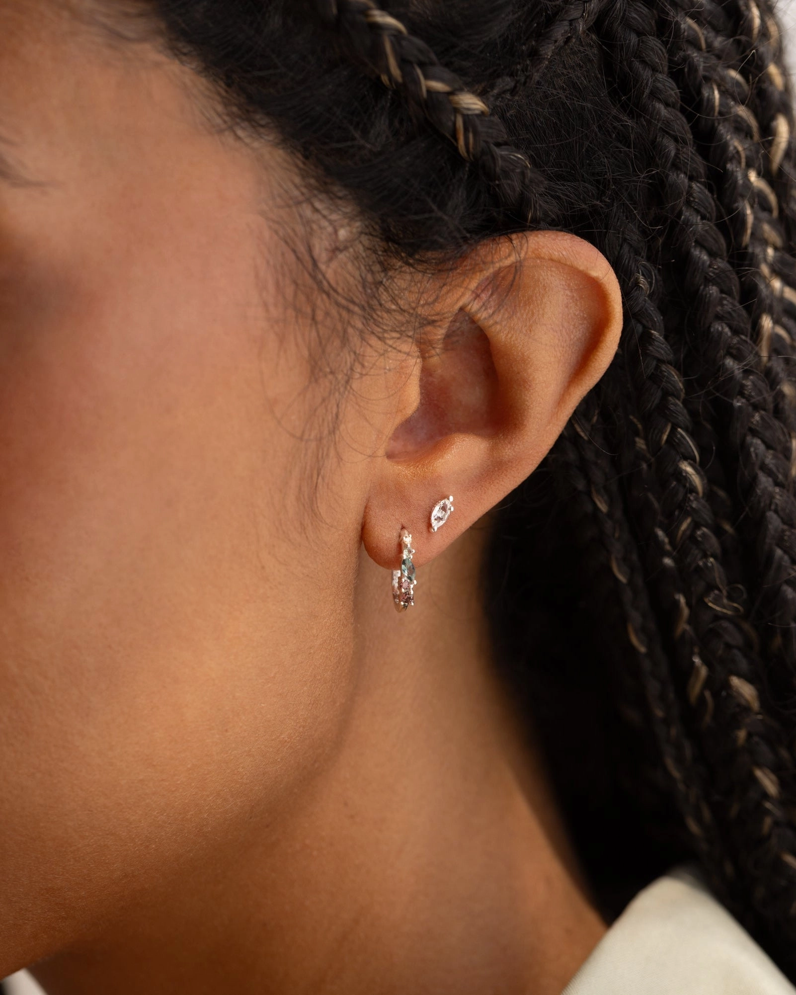 White Sapphire Leaflet Studs Sleek Highlight