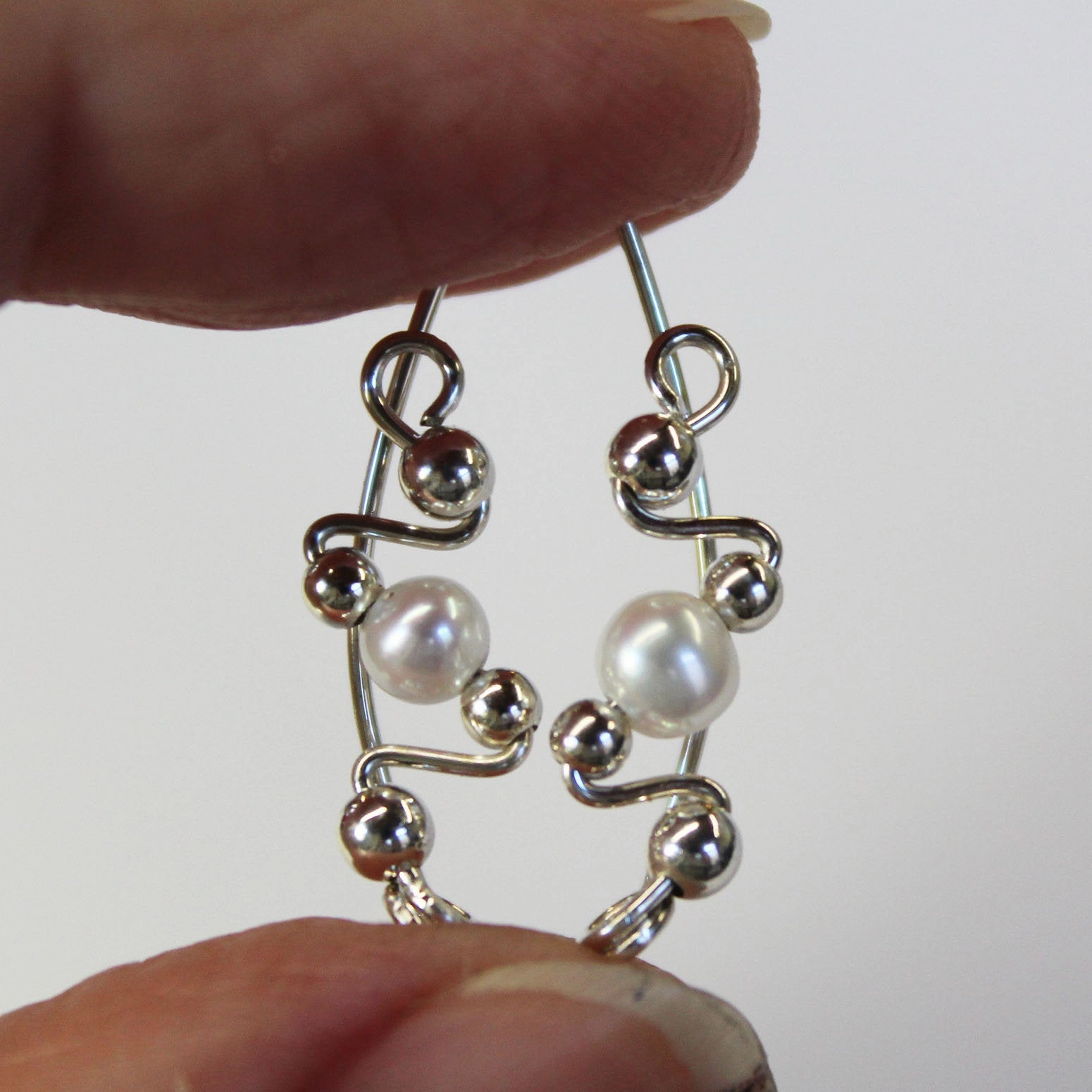 Lightweight Style Small Freshwater Pearls Sterling Silver Ear Sweeps - Ear Sweep 9